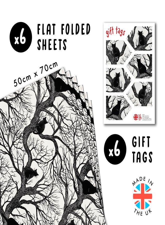 CENTRAL 23 Cat Wrapping Paper - 6 Sheets Of Gift Wrap - Black Cats In Trees - Gothic Spooky Halloween - Fall Wrapping Paper For Men Women - Comes With Stickers - Recyclable - Image 2